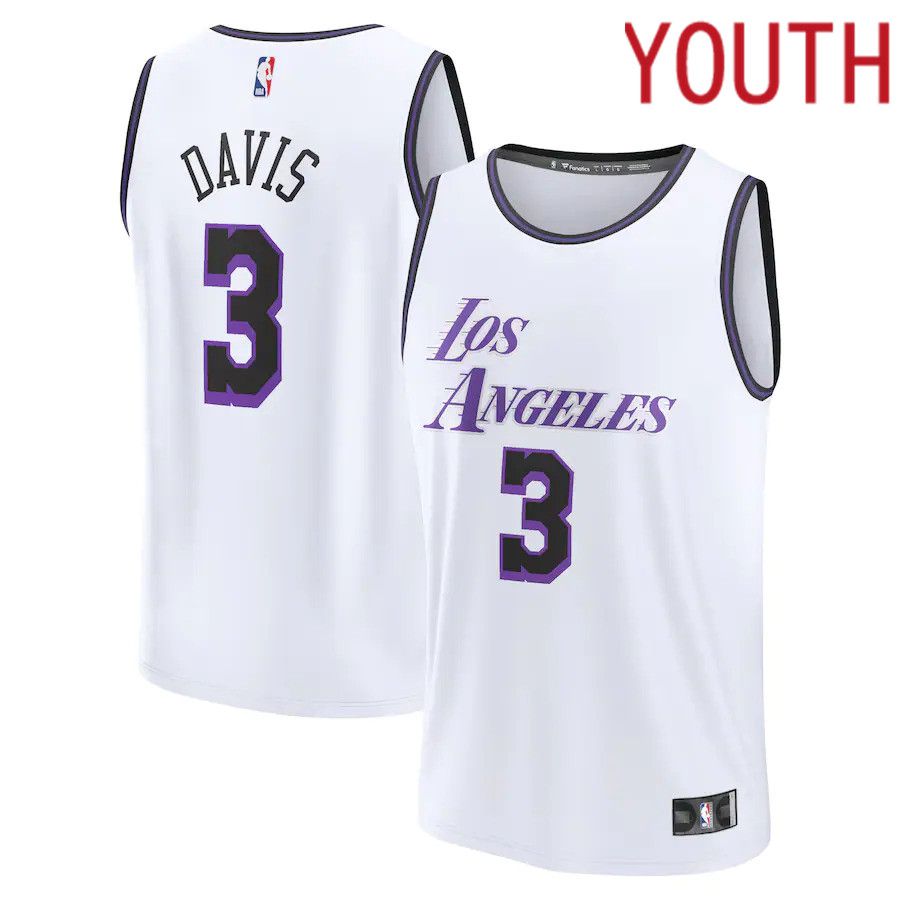 Youth Los Angeles Lakers #3 Anthony Davis Fanatics Branded White City Edition 2022-23 Fastbreak NBA Jersey->los angeles lakers->NBA Jersey